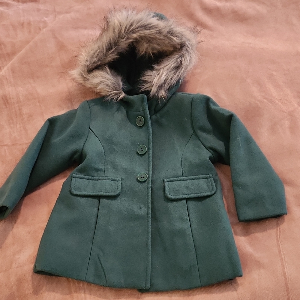 Cat & Jack Forest Green Pea Coat with Faux Fur Hood